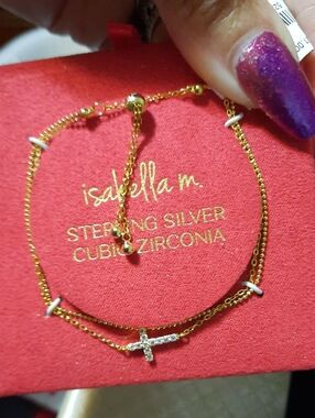 NWT GENUINE 14K YELLOW GOLD OVER SOLID STERLING SILVER 2 PIECE CROSS ✨️ BRACELET